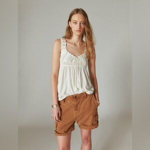 Lucky Brand NWT Crochet Babydoll Tank lace up back tassels bohemian festival